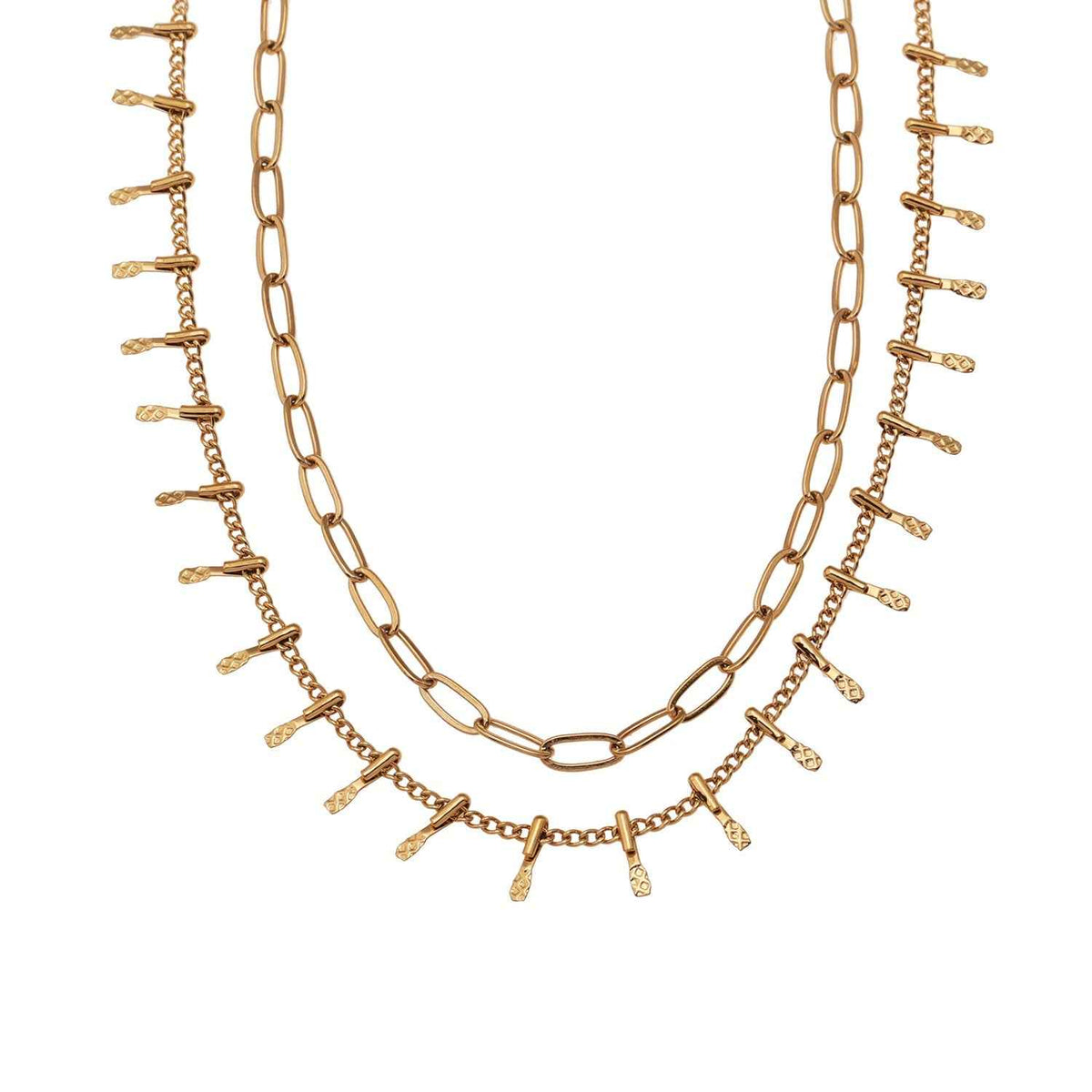BRONTE:  Layered 2-Chain Necklace with Minimalist PaperClip Chain & Ornate Hook Chain