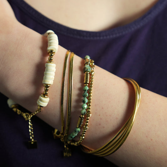 Style GODIVA: White Turquoise Stone & Gold Beaded Modern Boho Bracelet