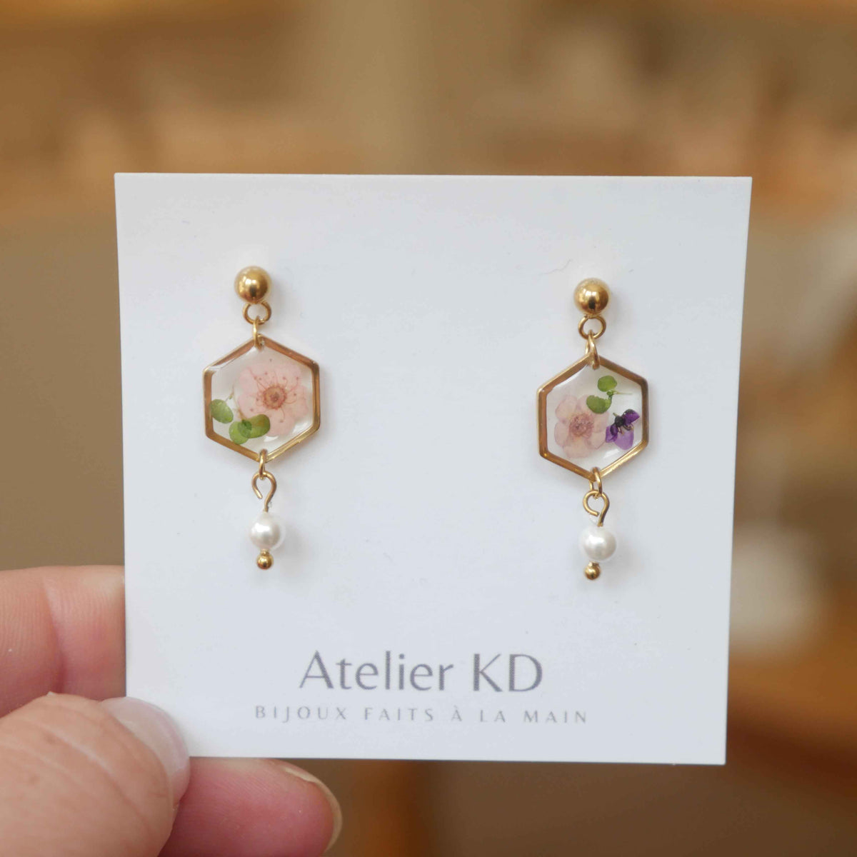Boucles d’oreilles Chloé rose - Hexa (petit)