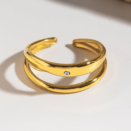 CARMELITA: Modern Minimalist Double Band Solitaire Zirconia (CZ) Ring