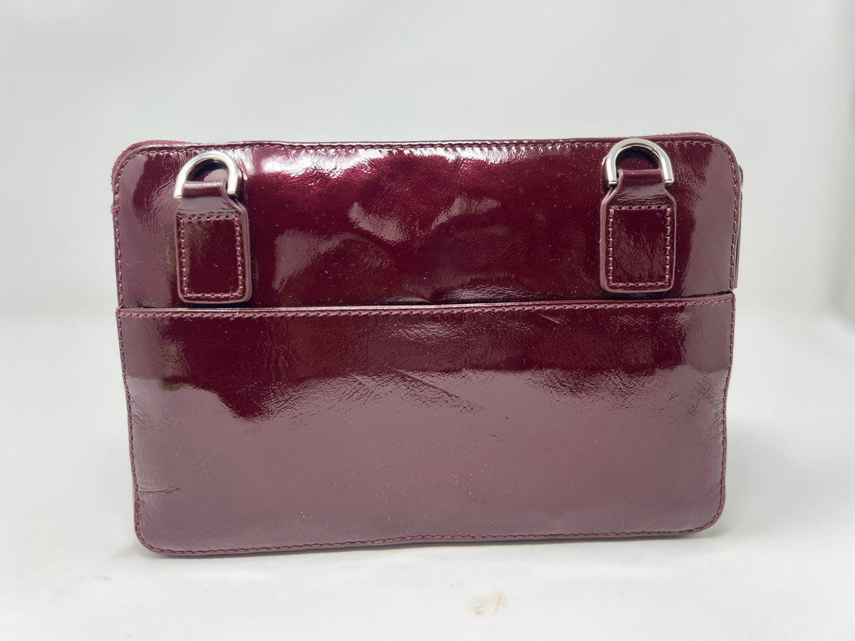 Petit sac à main-portefeuille en Cuir Véritable rouge bordeaux vernis, Carmen