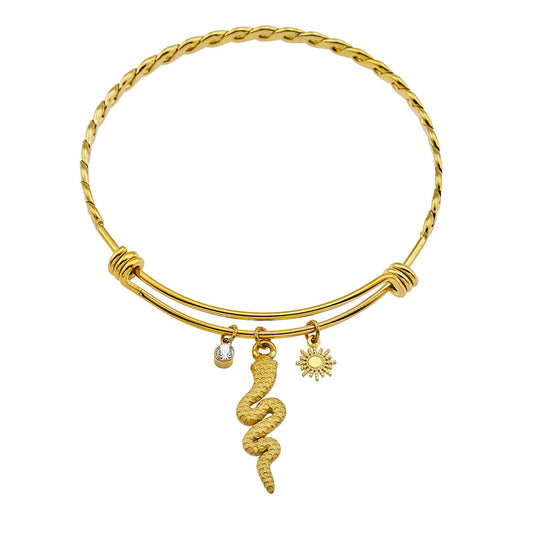 CATALINA Gold: Bracelet with Serpent, Sun Symbol and Zirconia (CZ) Charms