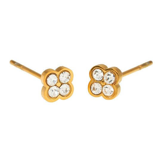 CATFORD Gold: Mini Clover Shaped Zirconia (CZ) Stud Earrings