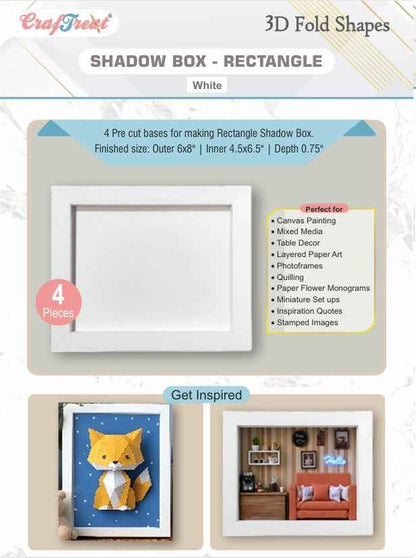 CrafTreat 3D Fold Shapes - Shadow Box White - Rectangle 4pcs