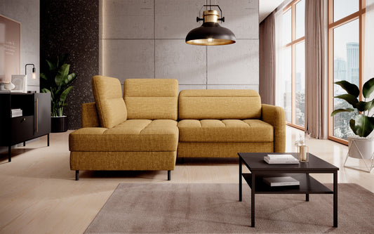 Barea 3 Seater Storage Sleeper Chaise Sofa - Mustard