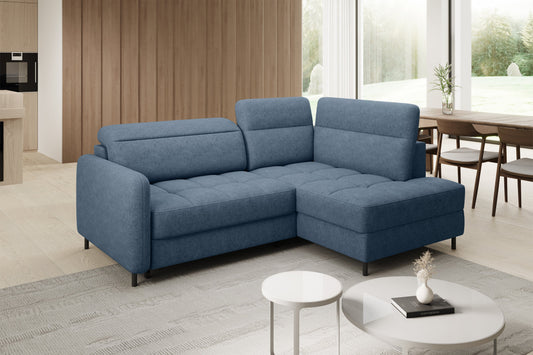 Barea 3 Seater Storage Sleeper Chaise Sofa - Soft Blue