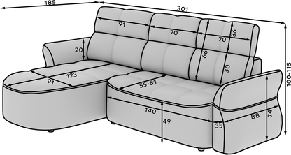 Beneth Storage Sleeper Chaise Sofa - Mocha Brown