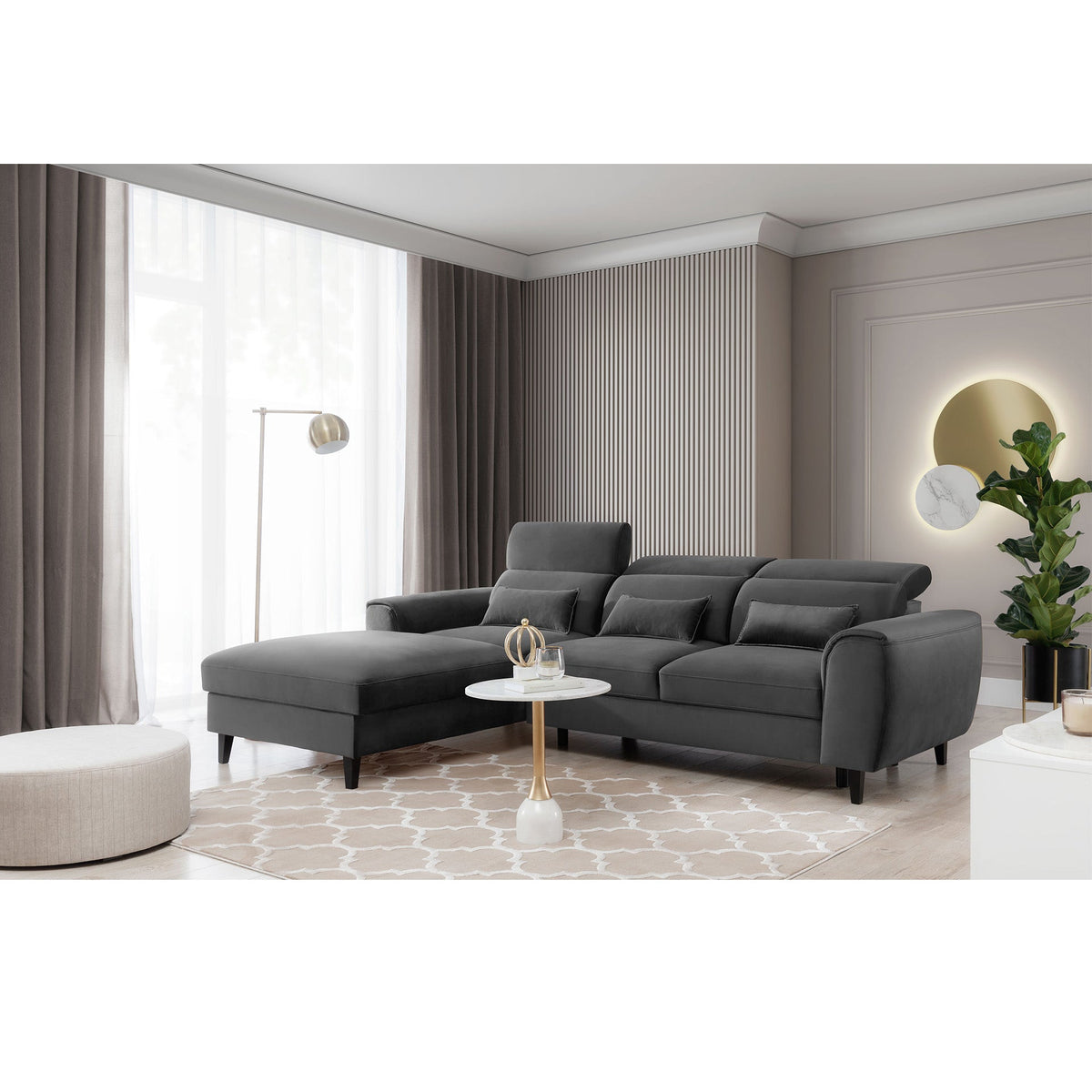 Foble Sectional Storage Sleeper Chaise Sofa - Dark Grey