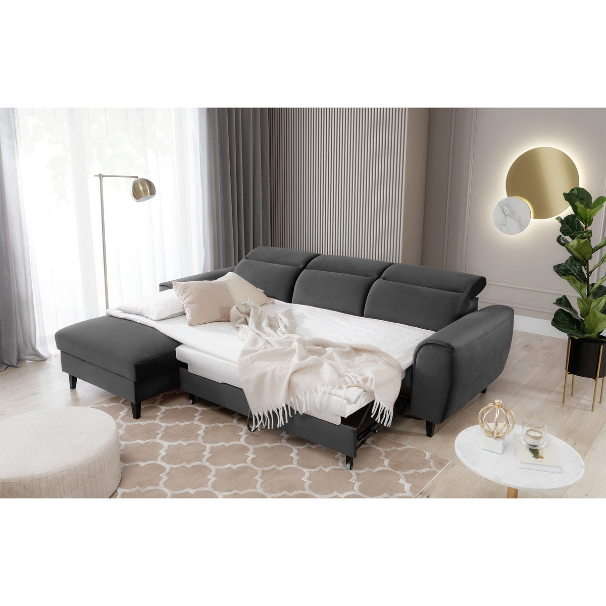 Foble Sectional Storage Sleeper Chaise Sofa - Dark Grey