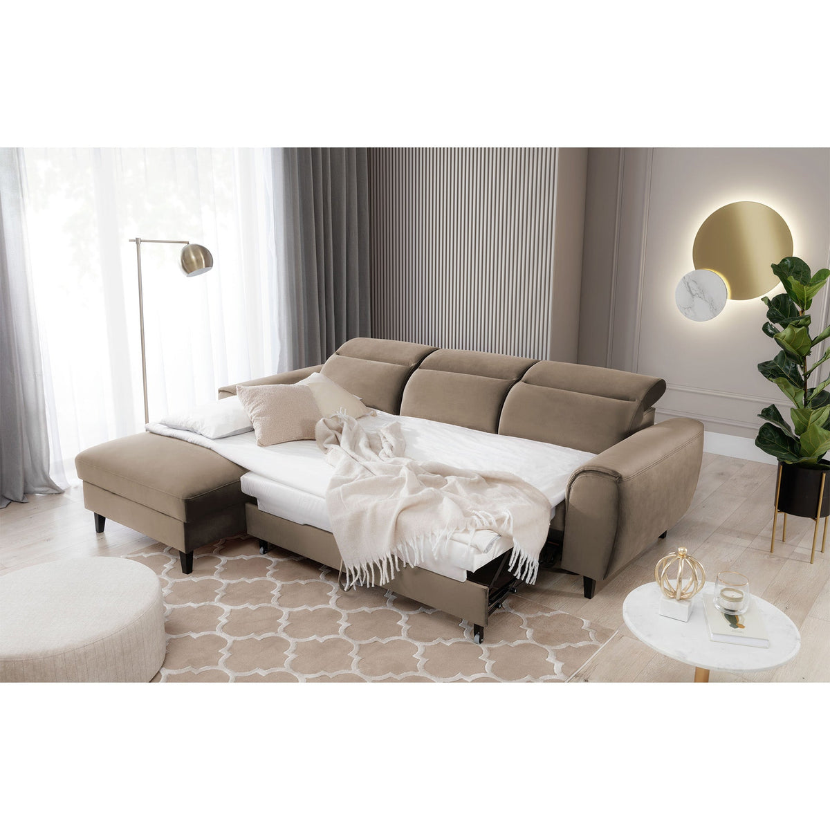 Foble Sectional Storage Sleeper Chaise Sofa - Beige