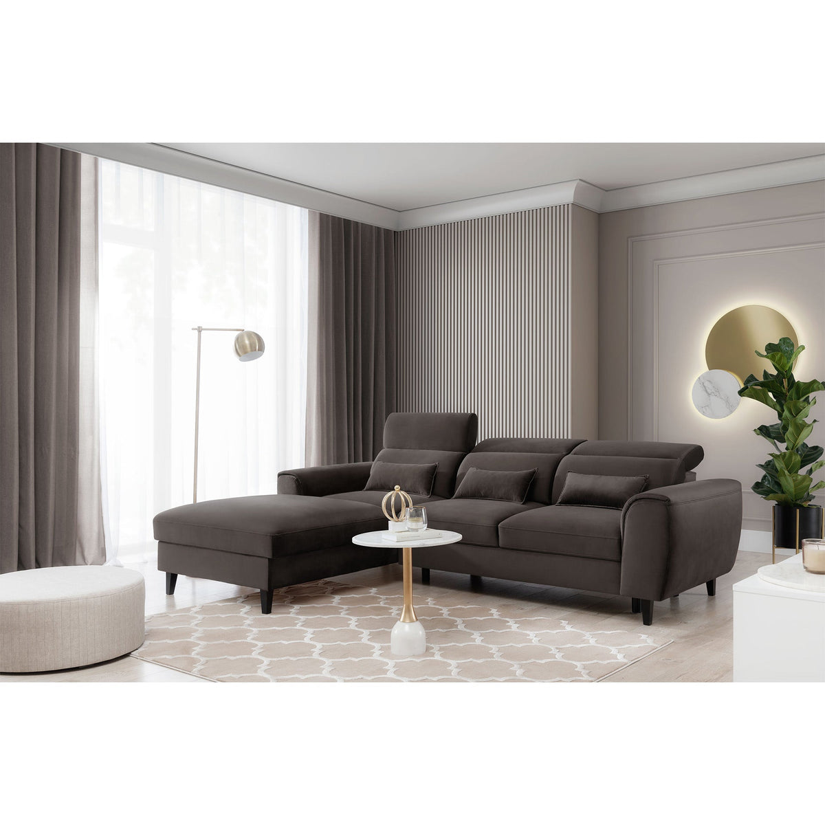 Foble Sectional Storage Sleeper Chaise Sofa - Dark Brown