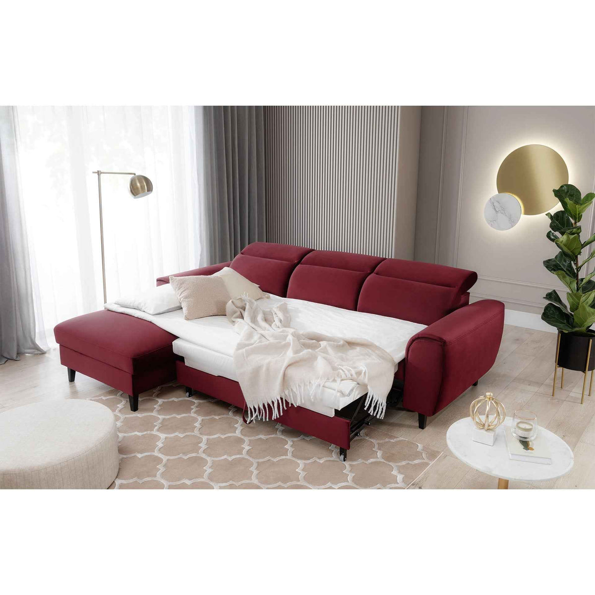 Foble Sectional Storage Sleeper Chaise Sofa - Burgundy