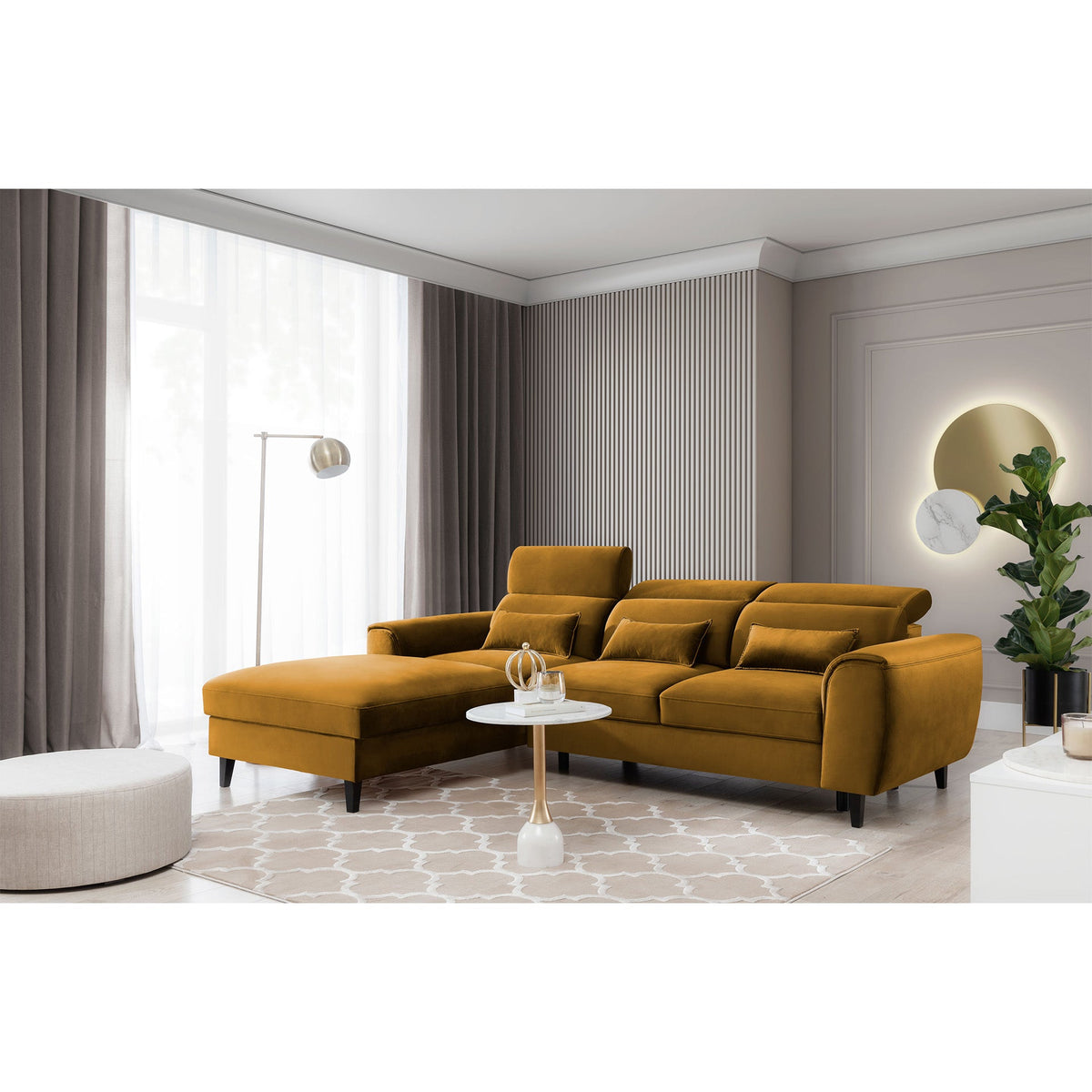 Foble Sectional Storage Sleeper Chaise Sofa - Mustard