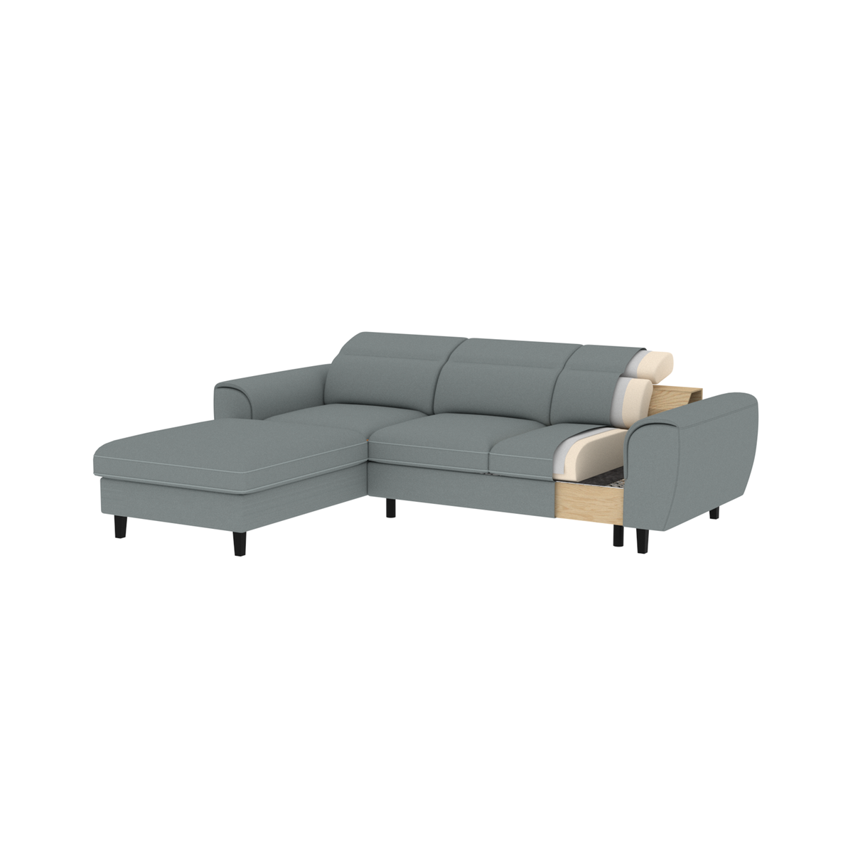 Foble Sectional Storage Sleeper Chaise Sofa - Dark Brown