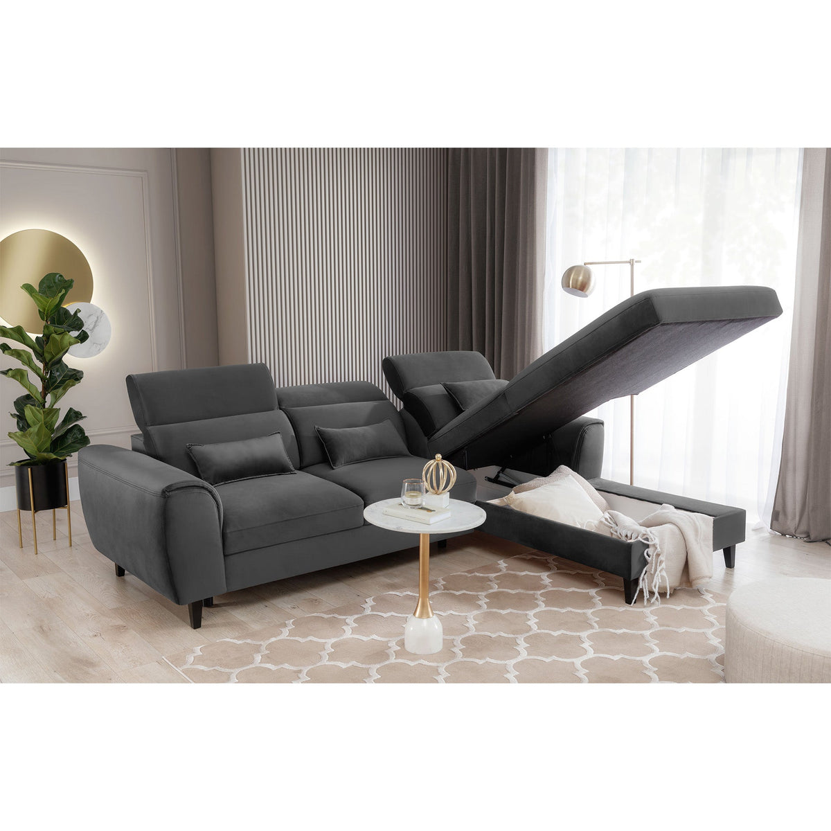 Foble Sectional Storage Sleeper Chaise Sofa - Dark Grey