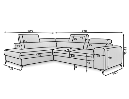 Laurence Sectional Storage Sleeper Chaise Sofa - Green