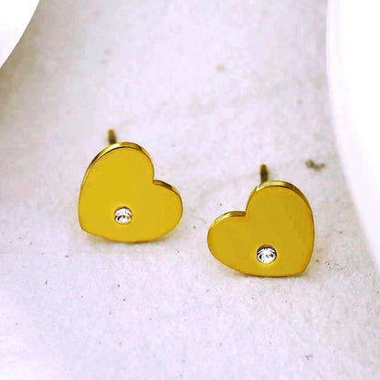 CUORE Gold: Heart Shaped Solitaire Zirconia Stud Earrings