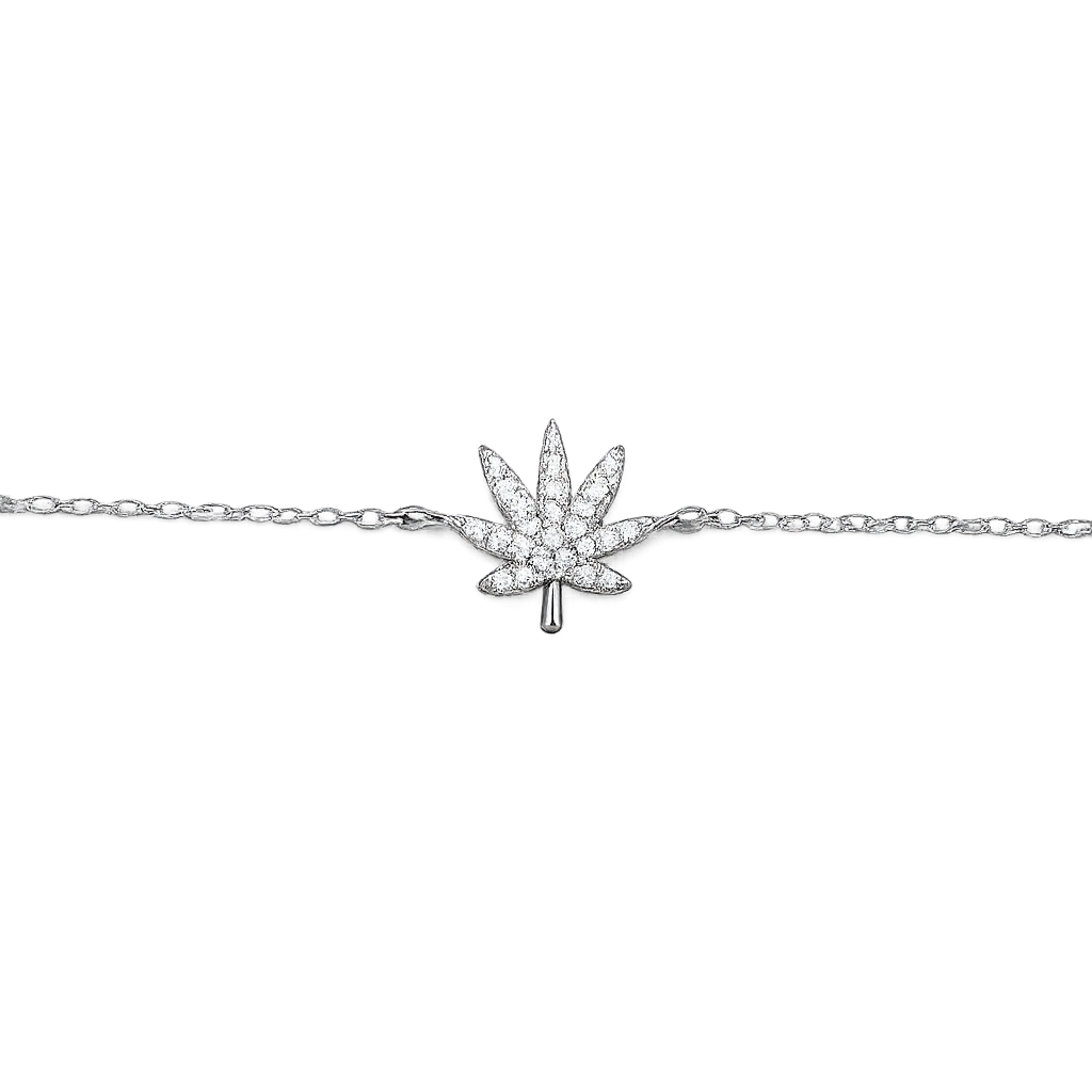 SILVER CANNABIS LEAF BRACELET
