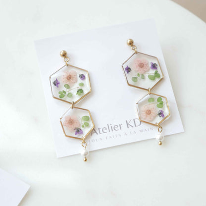 Boucles d’oreilles Chloé rose - trio hexa