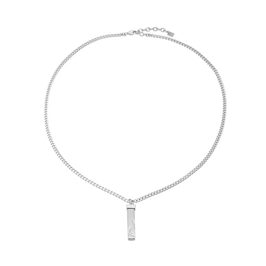 DAKARIA SILVER (White Gold): Chipped Effect Geometric Pendant on a Link Chain For Men & Women