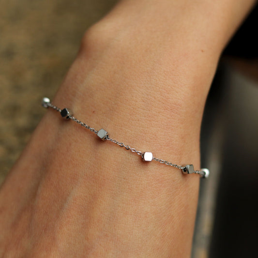 DARBY: Square Bead Silver Bracelet