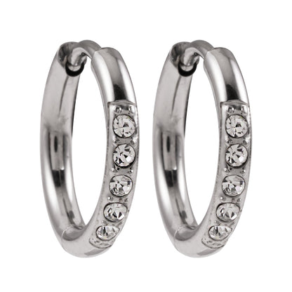 DARCI: Pavé Zirconia Gemstone Embedded Classic Mini Hoop in Silver