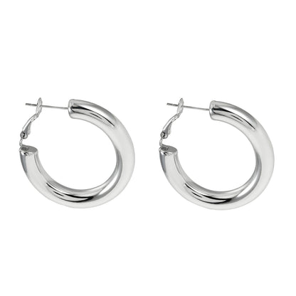 DERIVIER Silver (White Gold): Semi-Wide Essential Hoop Earrings (3.5cm)