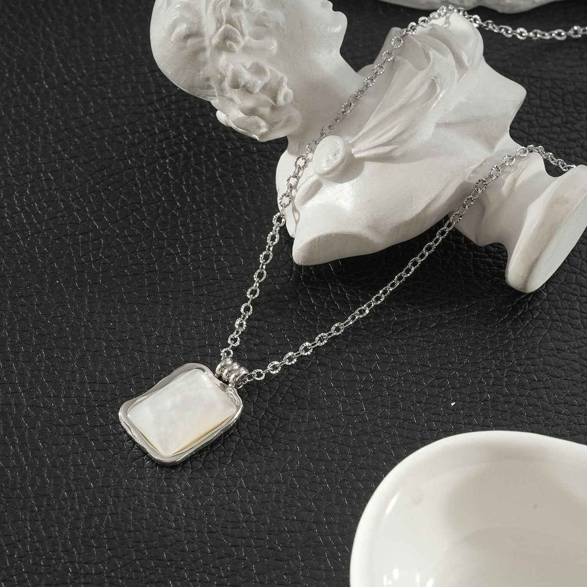 MAUI Silver: Vintage-Inspired Rectangle Shell Pendant Chain Necklace