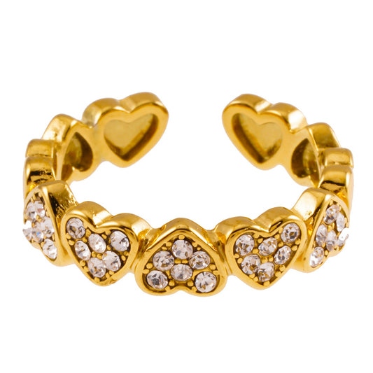 JEZREEL: Heart-Shaped Mini Charms Encircled Ring With Zirconia Crystal Centre Pieces