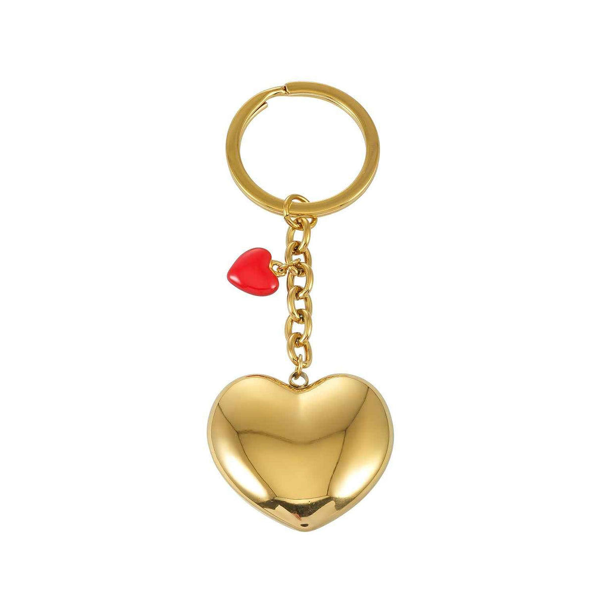 AKAMAI Gold: Golden Heart Charm Key Ring with Red Enamel Accent