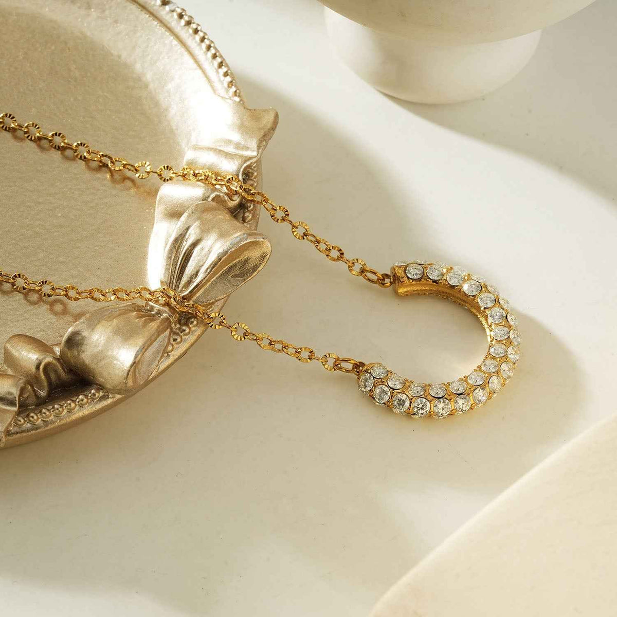 ASHANTI Gold: Celeste Crescent Necklace – Pavé Sparkle Pendant