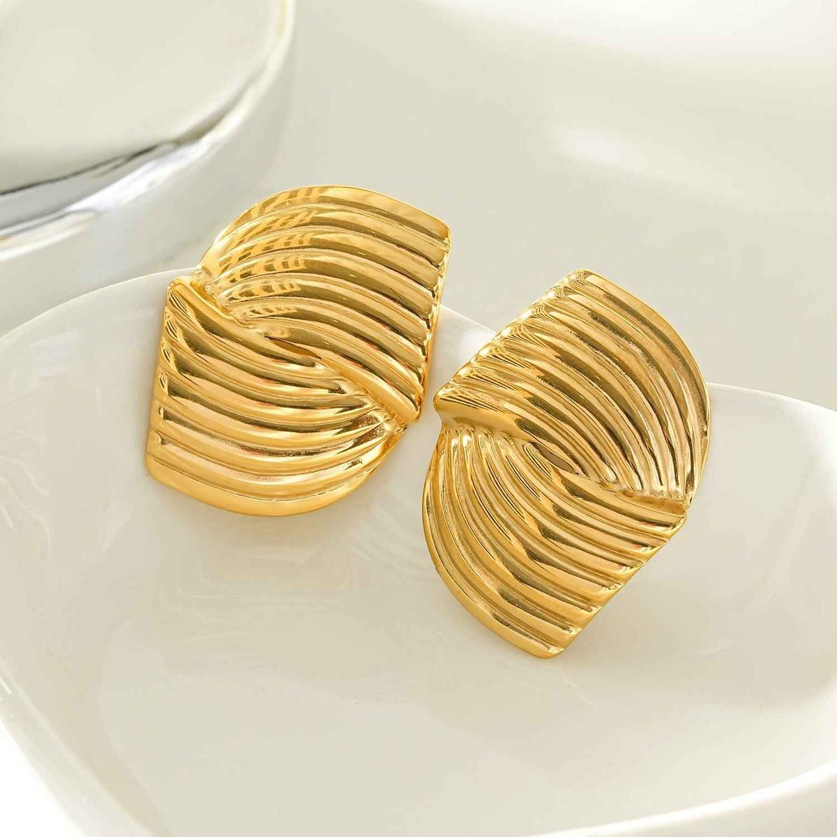 CEZAR Gold: Art Deco Textured Geometric Stud Earrings
