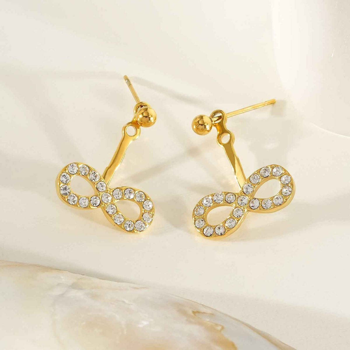 CILMILLE Gold: Mini Ball-Bead Stud Earrings Anchoring a Zirconia Infinity Charm