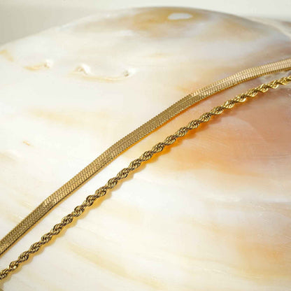 FILSAN Gold: 2-Layered Flat Snake Chain & Rope Chain Bracelet