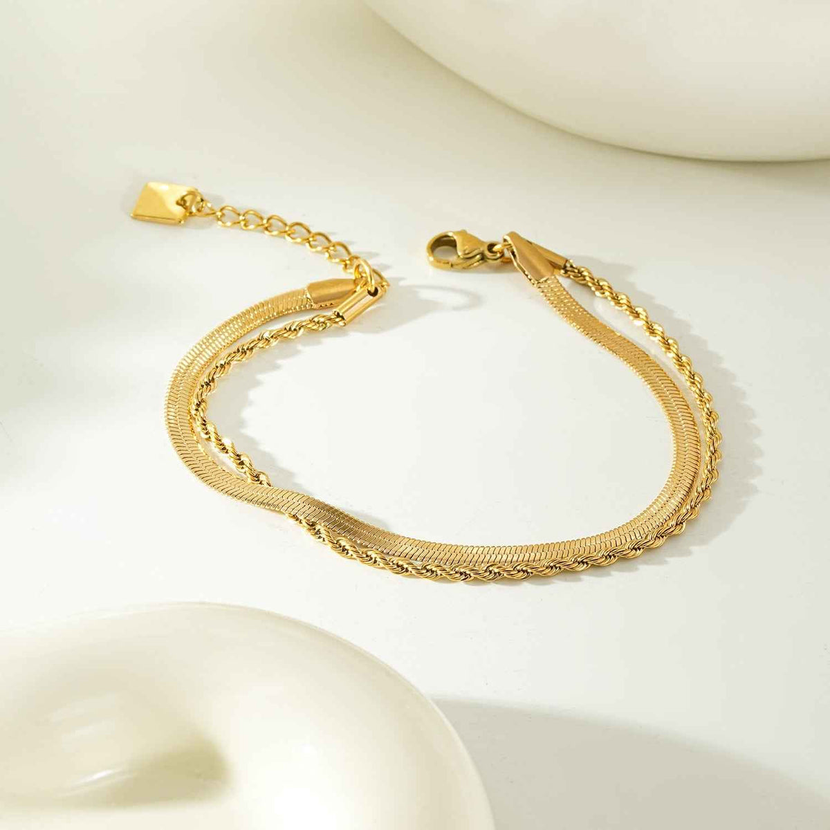 FILSAN Gold: 2-Layered Flat Snake Chain & Rope Chain Bracelet