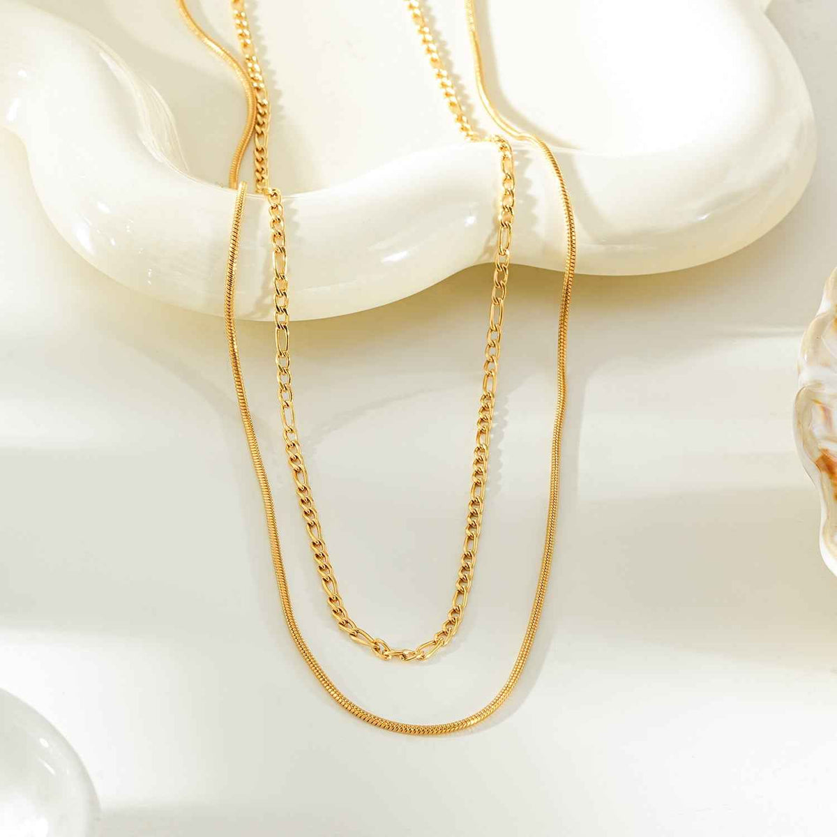 AMARA Gold: Dainty 2-Layered Loop & Snake-Texture Chain Necklace-Layer Gold Chain Necklace