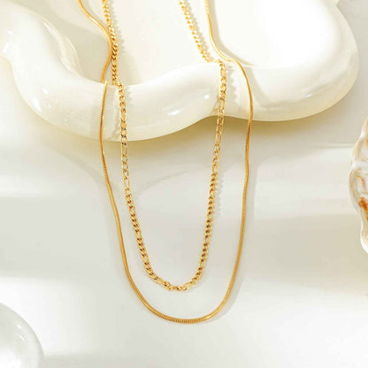 AMARA Gold: Dainty 2-Layered Loop & Snake-Texture Chain Necklace-Layer Gold Chain Necklace