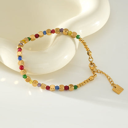 AYANNA Gold: Bracelet with Gold Beads & Hued Crystals