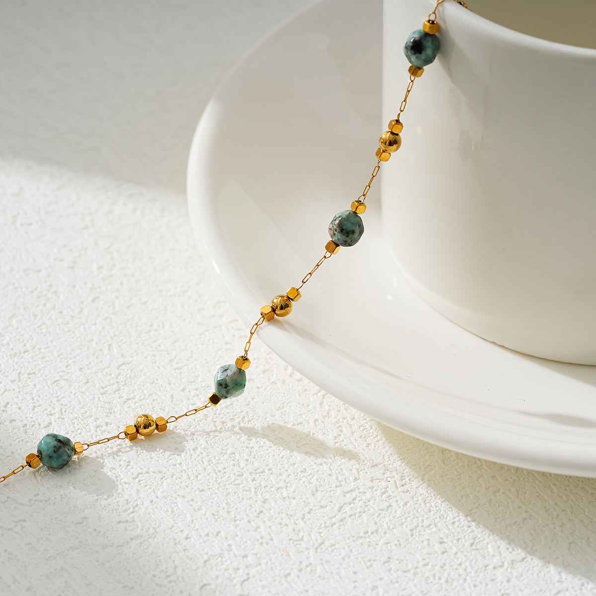 GIROC Gold: Link-Chain, Gold Beads & African Turquoise Natural Stones Bracelet