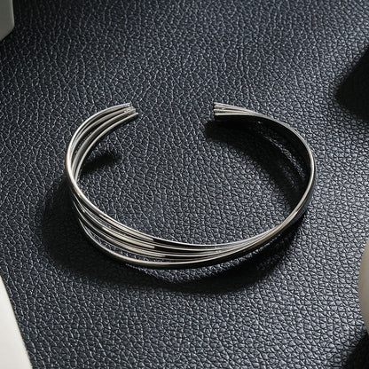 LIVIA Silver (White Gold): Geometric Lines Bracelet
