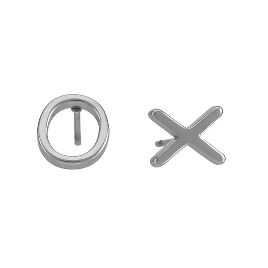 OX Silver (White Gold): Hugs, Kisses & Sparkle Stud Earrings
