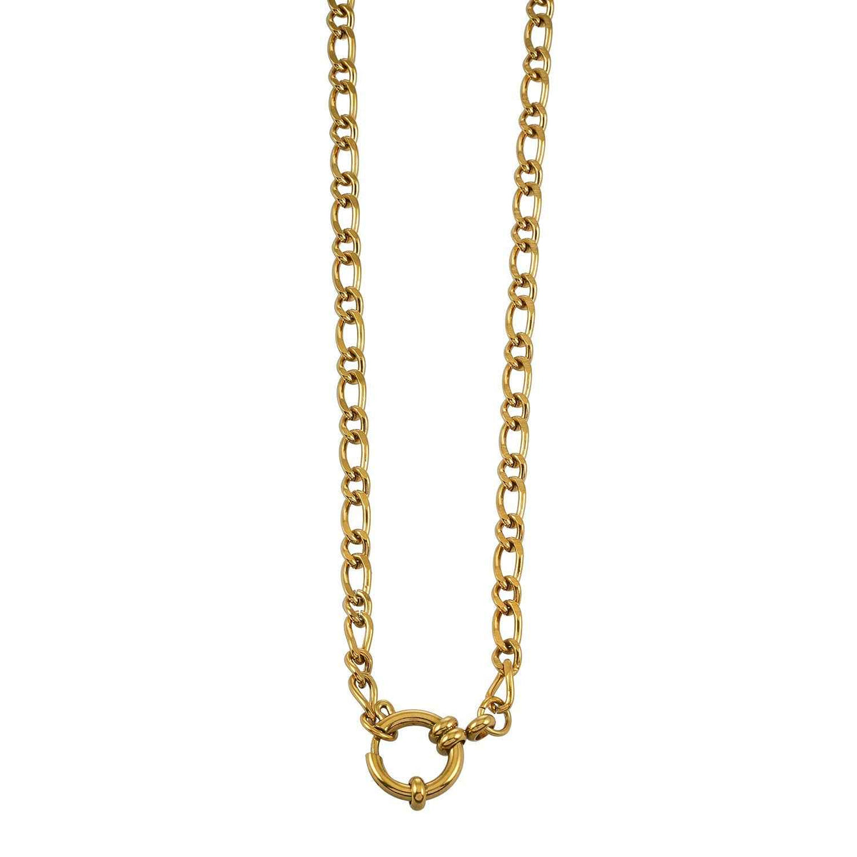 MALAIKA Gold: Chunky Mixed Link Chain Necklace with Hoop Pendant