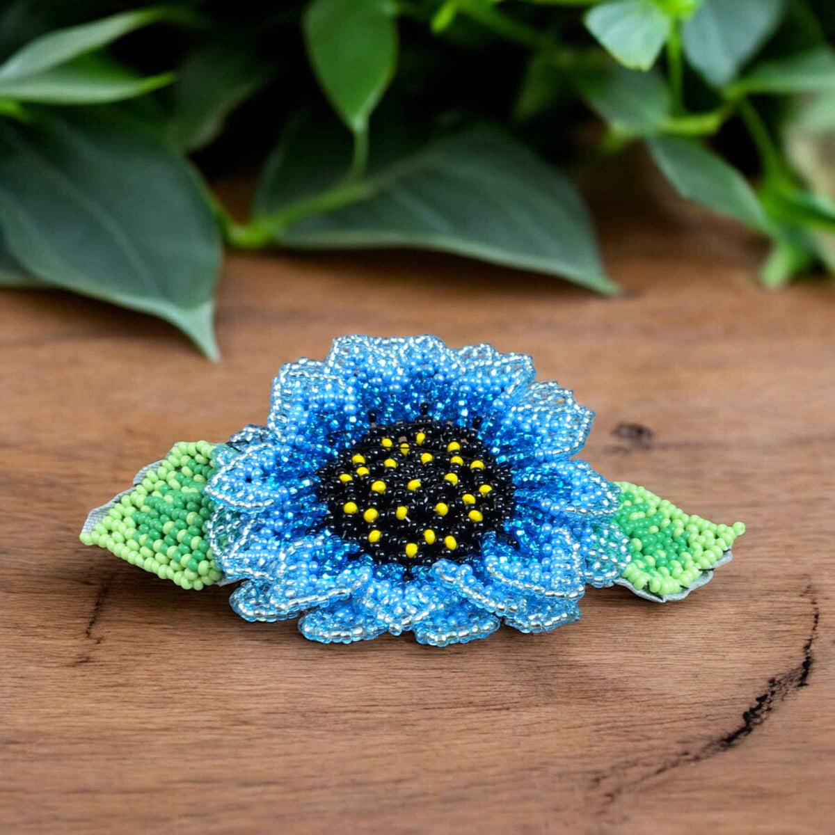 Handmade Beaded Sunflower Hair Clip-Sky Blue
