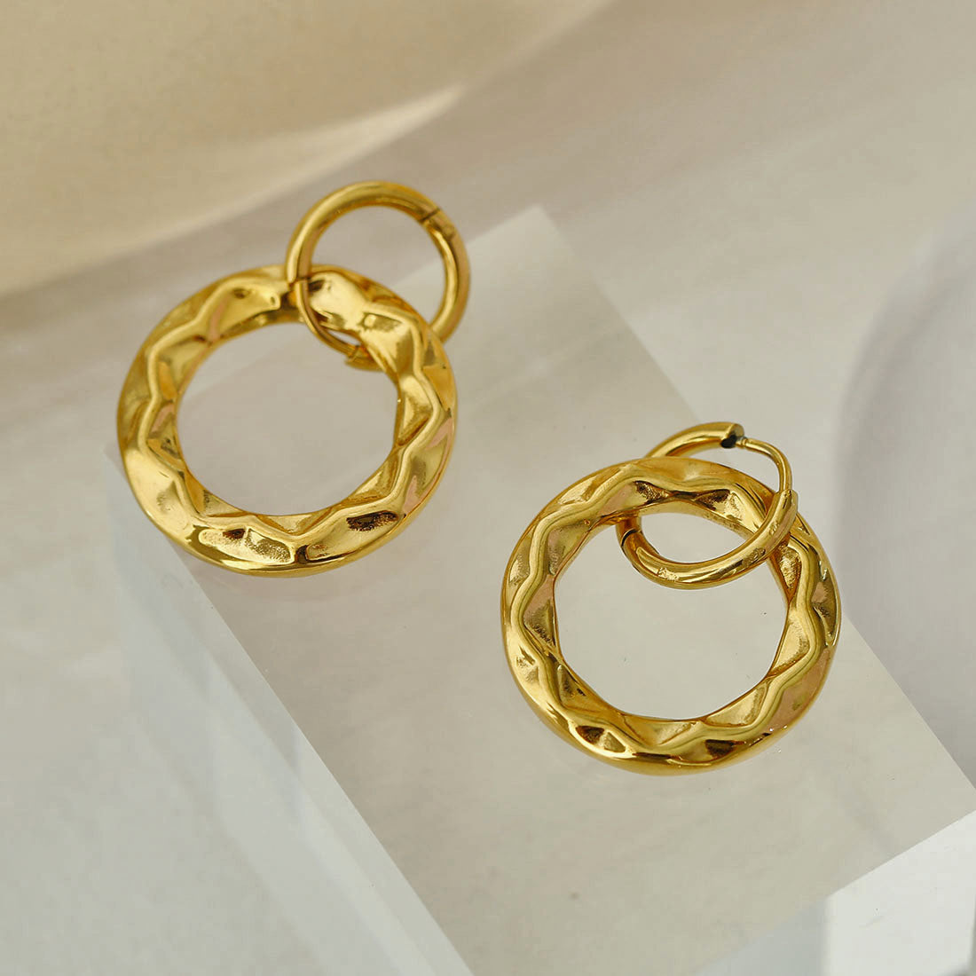 ELENA: Sculpted Texture Gold Hoop Earrings