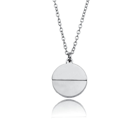 EMERSYN Silver (White Gold): Minimalist Metal & Shell Circle Pendant Necklace