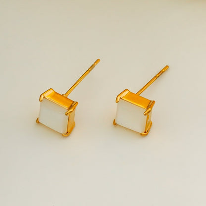 ERITH: Gold Rimmed Natural Shell Square Shaped Classic Stud Earrings