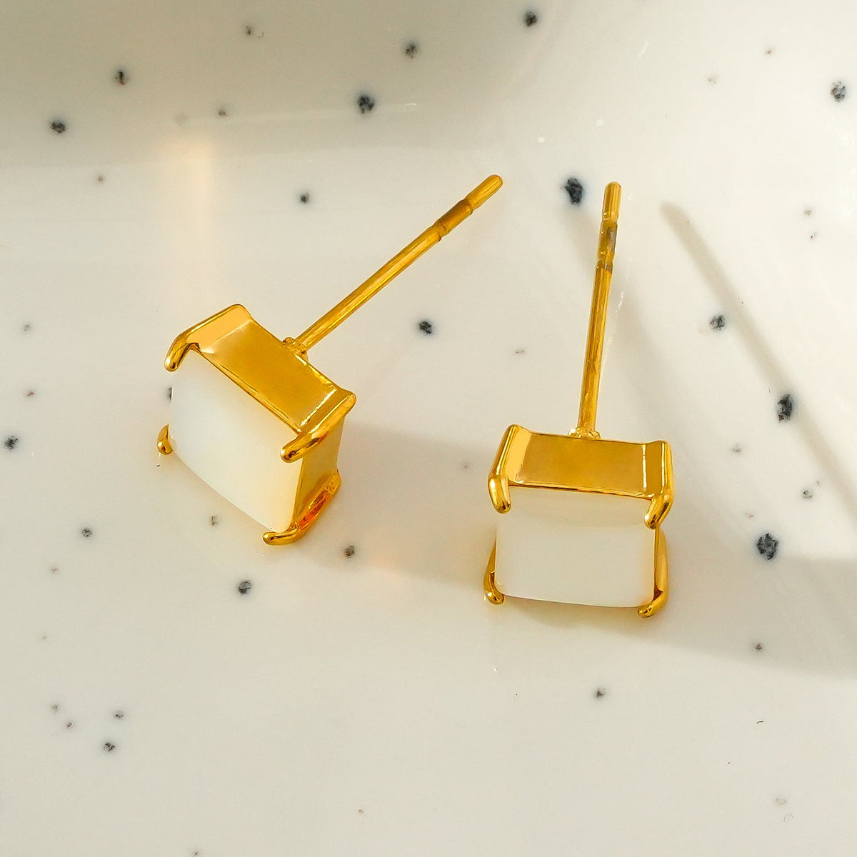 ERITH: Gold Rimmed Natural Shell Square Shaped Classic Stud Earrings