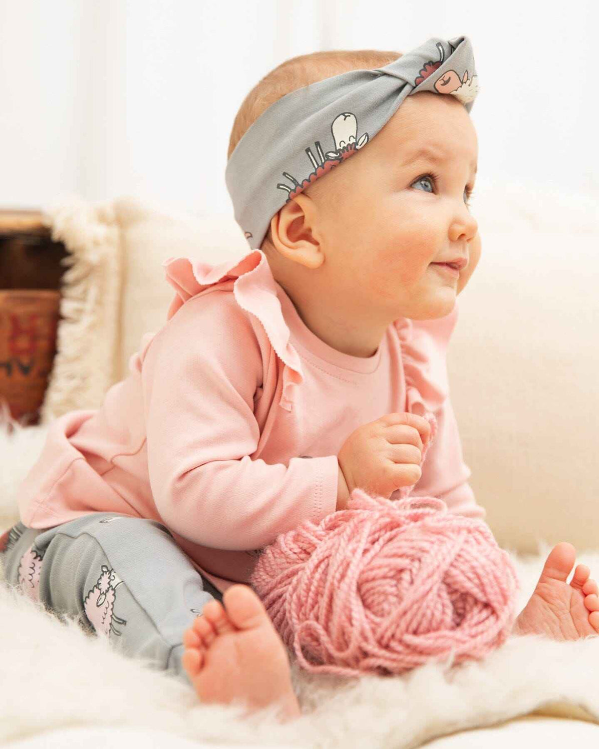 Printed Organic Cotton Headband Blue Grey Sheep