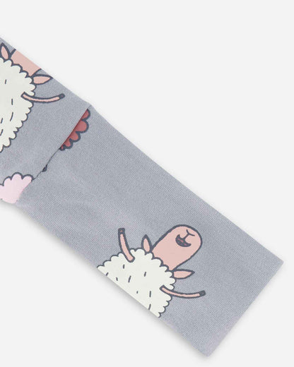 Printed Organic Cotton Headband Blue Grey Sheep