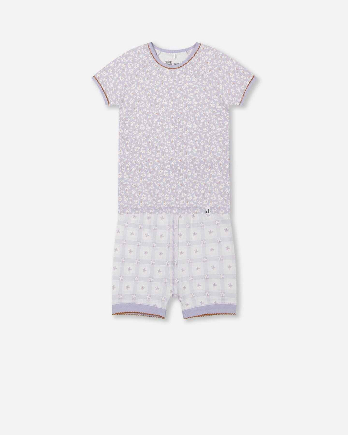 Organic Cotton Two Piece Pajama Set Lilac Printed Little Flowers